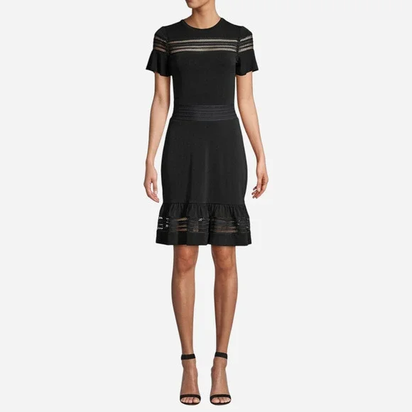 Michael Michael Kors Women’s Black Knit Cocktail Dress Sheer Quiet Luxury Medium - Picture 3 of 10